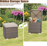 RELAX4LIFE Wicker Outdoor Storage Ottoman, 2-Piece Rattan Footstool w/Removable Cushion - Photo 5