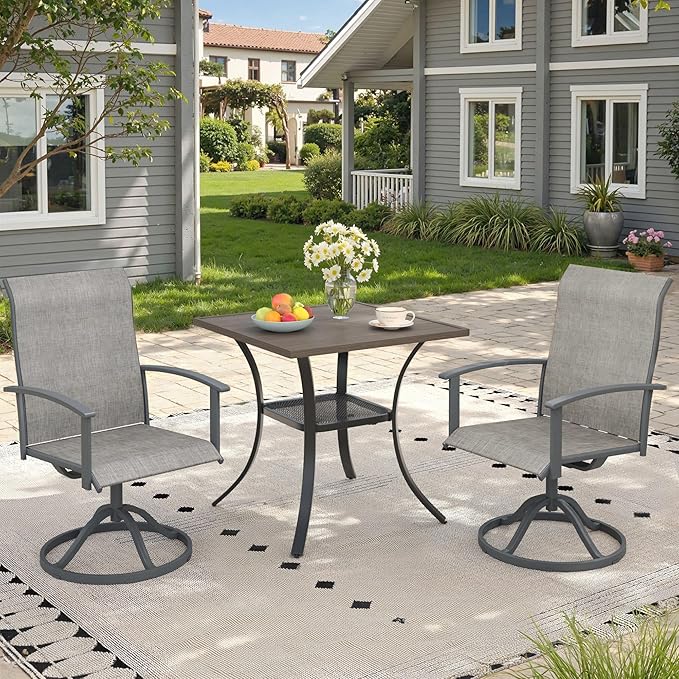 Outdoor Dining Table with Storage Shelf, 27.5" All-Weather Square Patio Dining Table for 2, Metal Patio Table for Garden Lawn Porch Deck Yard, Grey