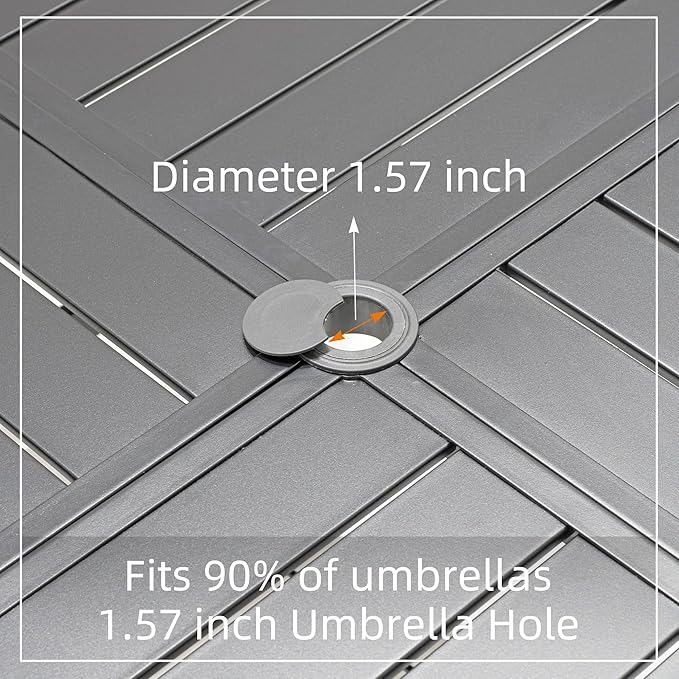 59" Large Square Outdoor Patio Table with Adjustable Umbrella Hole for 8 Person, 4.9ft All Weather Metal Outdoor Dining Table - Black