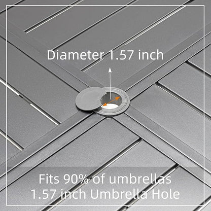 59" Large Square Outdoor Patio Table with Adjustable Umbrella Hole for 8 Person, 4.9ft All Weather Metal Outdoor Dining Table - Black