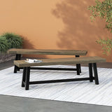 Merax 2-Piece Acacia Wood Outdoor Benches Set, 63" Rustic Patio Bench with Sandblast Gray Finish and H-Stretcher Design - Photo 4