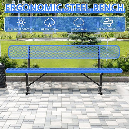 8 Feet Park Bench for Outside,Heavy Duty Patio Garden School Commercial Benches,Weatherproof Outdoor Bench Metal Picnic Bench, Outdoor Steel Bench with Backrest,96.1x23.2x32.5inch