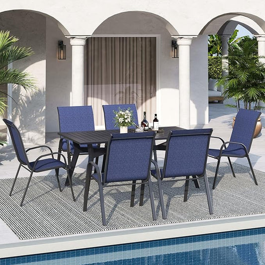 Patio Dining Chairs Set of 6, Outdoor High Stacking Chairs，Breathable Seat Fabric and Alloy Steel Frame for Backyard, Porch, Garden, Sunroom (Blue)