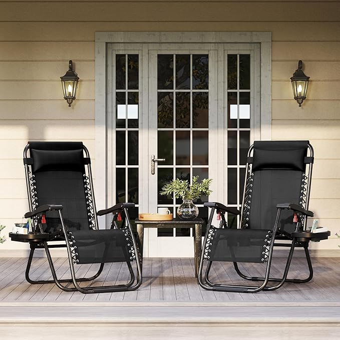 Yaheetech 26" Zero Gravity Recliners Outdoor Adjustable Folding Reclining Lounge Chairs w/Pillows - Photo 2