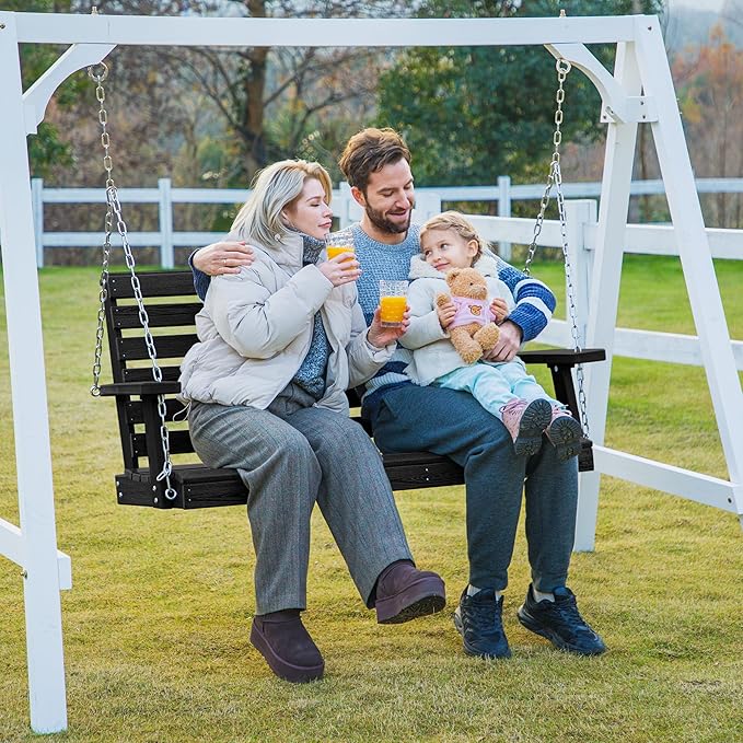 KINGYES Outdoor Hanging Porch Swing Set of 4, 2 Seat Patio Chair With Cup Holders - Photo 7