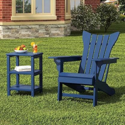 3 Tier Outdoor Side Table Adirondack Side Table HDPE End Table Patio Side Table Rectangle Tables for Outdoor Backyard Garden Balcony (Retro, Blue)