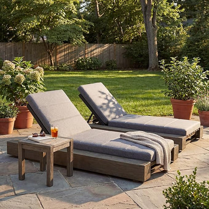 Christopher Knight Home Tory Acacia Wood Chaise Lounge Chair Outdoor Set of 2, Poolside Sun Lounger Recliner, Patio Outdoor Chaise Lounge with Cushions, Adjustable Backrest Single Lounge Sofa, Grey