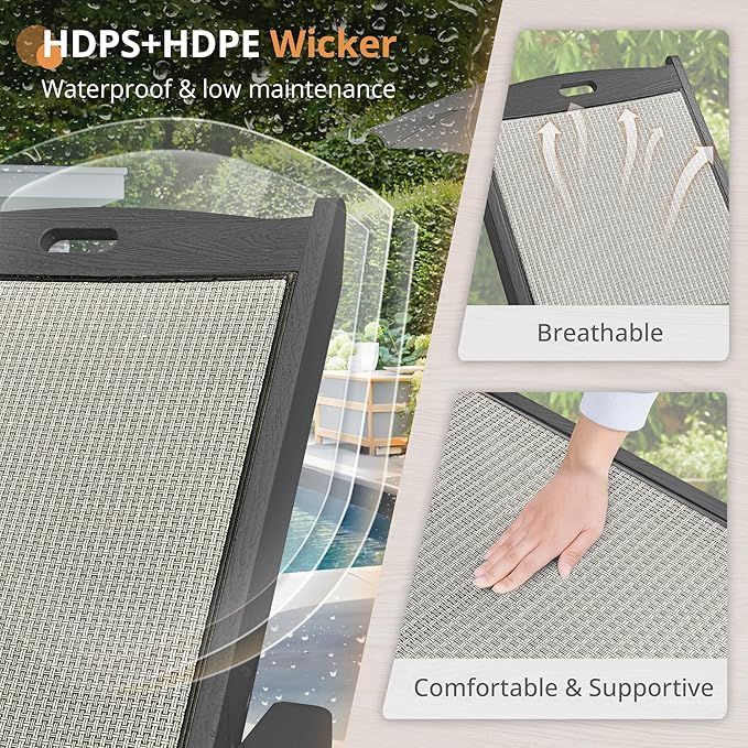 LUE BONA Chaise Lounge Chair Outdoor Set of 2, HDPS and HDPE Wicker Material - Photo 4