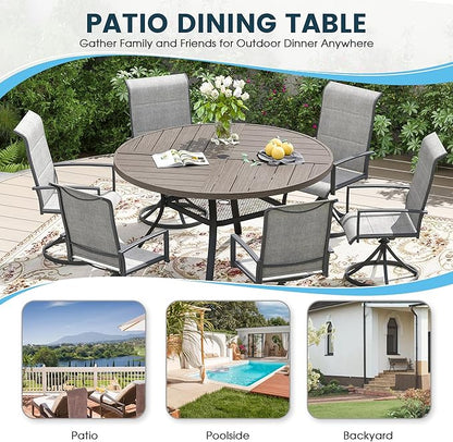 Patio Dining Table for 4-6, Round Metal Outdoor Table with Storage Shelf, 1.57" Umbrella Hole, 47" Outdoor Quartered Tabletop Dining Table for Backyard, Porch, Lawn, Grey