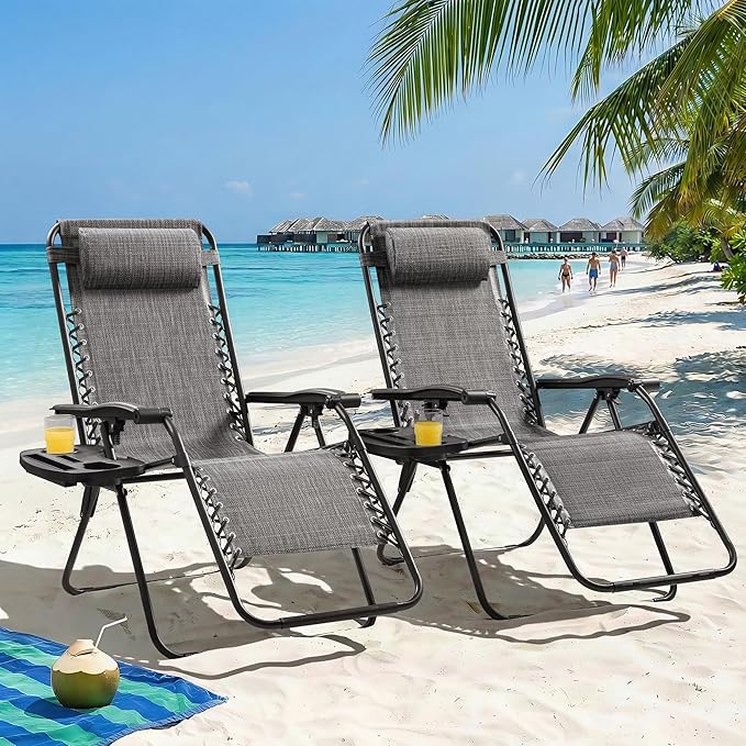 Homall Zero Gravity Chair Patio Folding Lawn Outdoor Lounge Reclining Chair with Cup Holder Pillows for Poolside - Photo 2