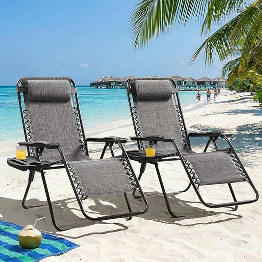 Homall Zero Gravity Chair Patio Folding Lawn Outdoor Lounge Reclining Chair with Cup Holder Pillows for Poolside Backyard and Beach Set of 4 Double Grey