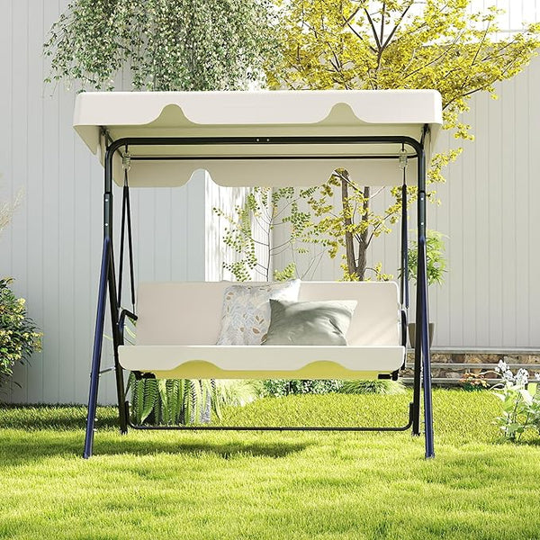 Durable Outdoor Glider Swing with Canopy，Patio Garden Bench and Stand for Backyard, Porch, or Lawn - Photo 1