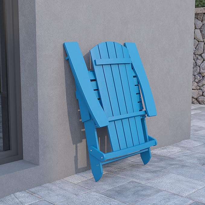 Flash Furniture Charlestown Folding Adirondack Chair - Blue - Poly Resin - Indoor/Outdoor - Weather Resistant - Set of 4