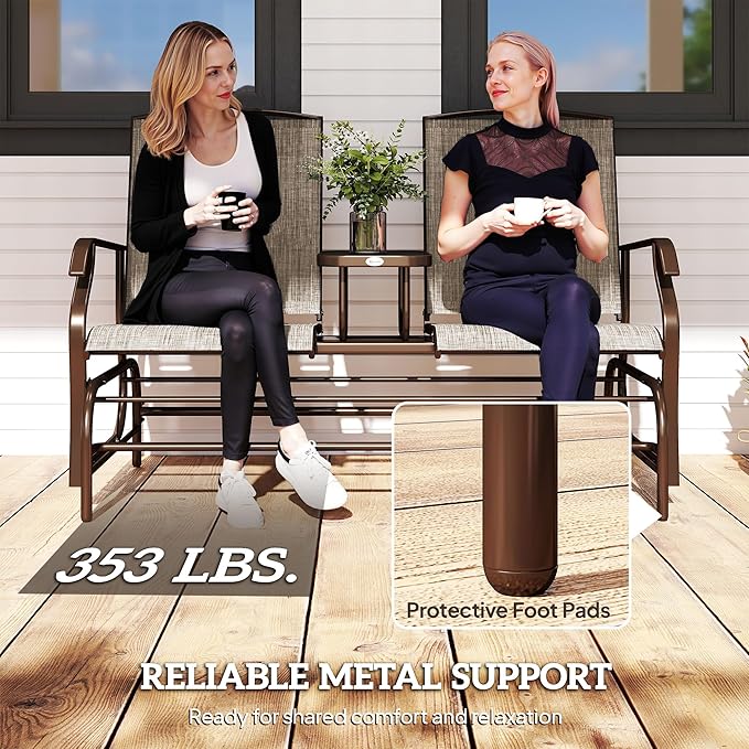 Outsunny Outdoor Glider Bench with Center Table - Photo 6