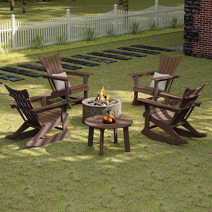 Outdoor Round Coffee Table, Adirondack Patio Coffee Table, Outdoor Large Side Table for Balcony Lawn (Brown)