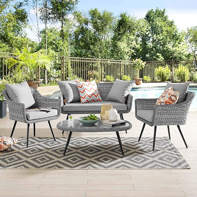 Modway EEI-3177-GRY-GRY-SET Endeavor 4 Piece Outdoor Patio Wicker Rattan Sectional Sofa Set, Gray - Photo 9