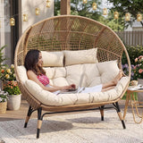 NICESOUL® Double Egg Chair Indoor Outdoor Stationary Oversized 6.5" Thick Padded Cushions - Photo 1