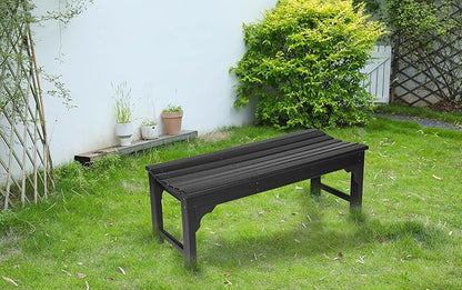 Backless HDPE Adirondack Bench with Wood Texture, Poly Lumber Seat for Patio, Backyard, Balcony, All Weather Resistant with UV Protection (Black)