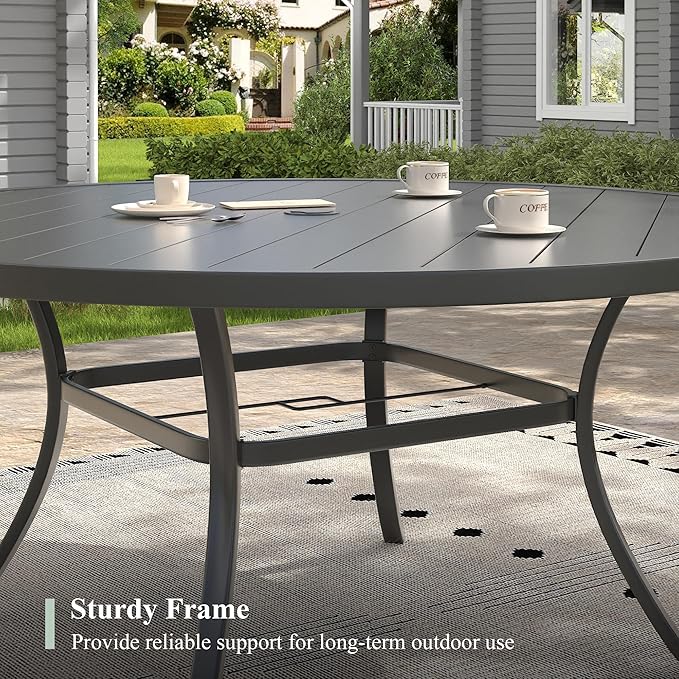 Outdoor Dining Table for 8, 63" Round Outdoor Table with Adjustable Umbrella Hole - Photo 5