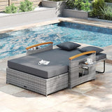 LDAILY Moccha Outdoor Wicker Daybed, Patio Rattan Loveseat Sofa w/ 4-Level Adjustable Backrest, Folding Panels - Photo 7