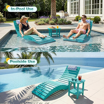 nalone Folding Pool Lounge Chair, HDPE Outdoor Pool Chaise Lounge with Pillow, Pre-Assembled Tanning Chairs with Wheels for Pool Beach Patio (1, Aruba)