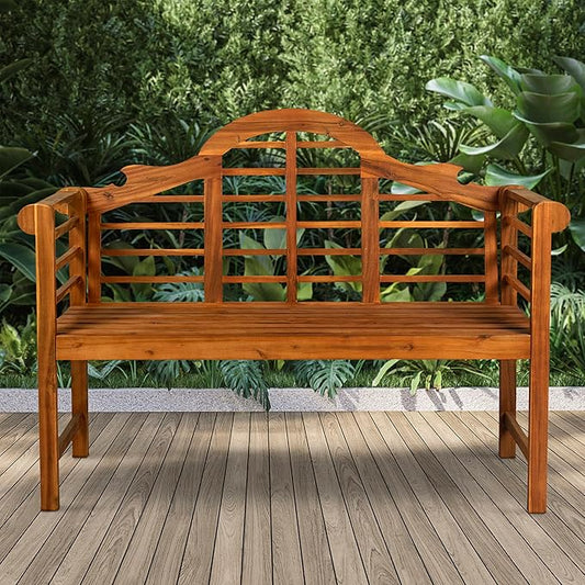 Eyely HNB103A Lucy 51.2" 3-Seat Arched 600-Lbs Support Acacia Wood Outdoor Garden Patio Bench for Garden, Lawn, Backyard, Pool, Deck, Beach, Firepit, Teak