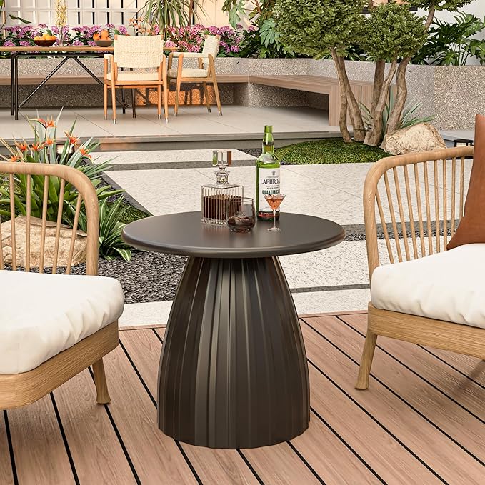 Round Metal Outdoor Patio Side Table, Black Small Patio End Table, Steel Outdoor Accent Table for Garden, Pool, Deck - Photo 7