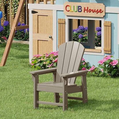 WestinTrends Malibu Kids Outdoor HDPE Adirondack Plastic Patio Chair, Weathered Wood