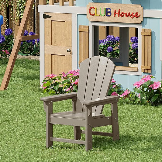 WestinTrends Malibu Kids Outdoor HDPE Adirondack Plastic Patio Chair, Weathered Wood