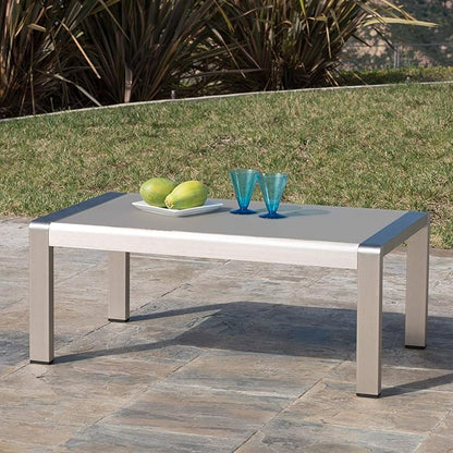 Christopher Knight Home Cape Coral Outdoor Aluminum Coffee Table with Glass Top, Silver