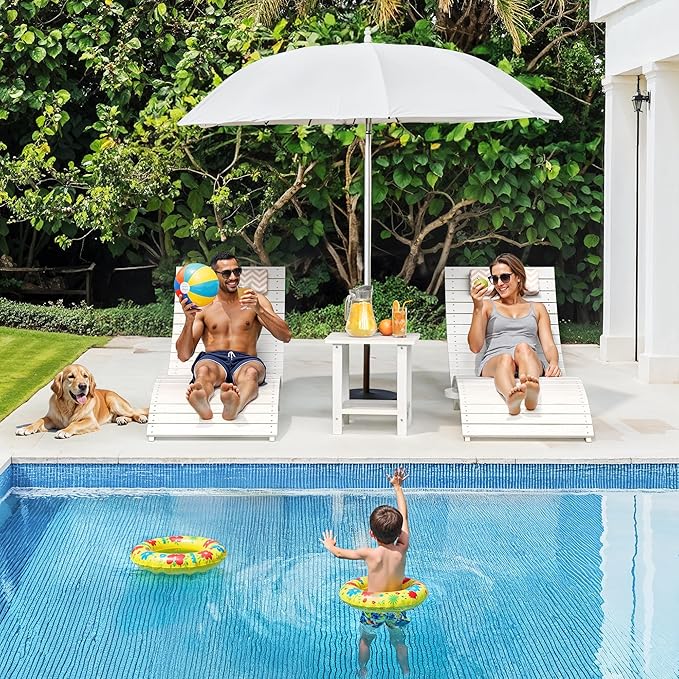 Folding Pool Lounge Chairs Set of 2, Pre-Assembled HDPS Anti-Floating Lounge Chair with Headrest for in-Pool Use(Max Depth 8-Inches), Ideal for Hotel, Poolside, Beach & Sun Decks, White