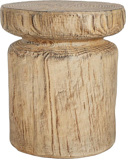 Christopher Knight Home Pawn 17" H MGO Outdoor Side Table with Tree-Stump Design, Patio Decorative Wood-Like Texture End Table, Round Top Lightweight Concrete Garden Stool, No Assembly, Natural
