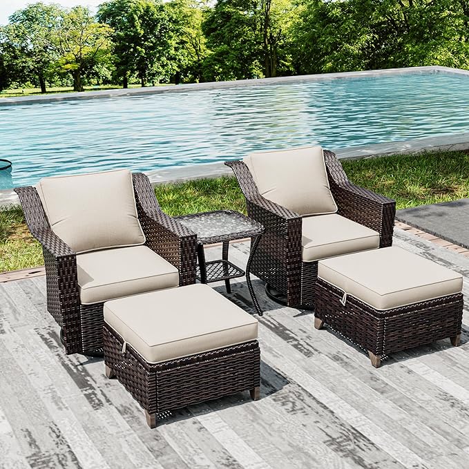 Joyside Wicker Patio Furniture Sets, 5 Pieces Upgraded Large Size Outdoor Furniture with Swivel Rocking Patio Chairs - Photo 6