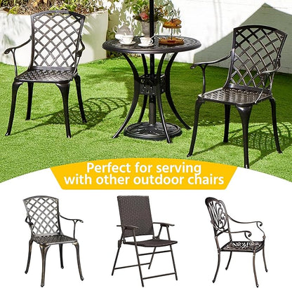 Yaheetech 31in Cast Aluminum Patio Table with Umbrella Hole, Outdoor Round Anti-Rust Small Coffee Bistro Table with Umbrella Hole, Outdoor Furniture for Porch, Backyard, Garden, Bronze