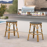 PURPLE LEAF Patio French Round 26" Counter Stool Set of 2 Large Rattan Backless Stackable Barstools Bamboo Print - Photo 4