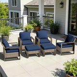 6 Pieces Metal Wicker Patio Furniture Set - Four Armchairs and Two Ottomans - Photo 9