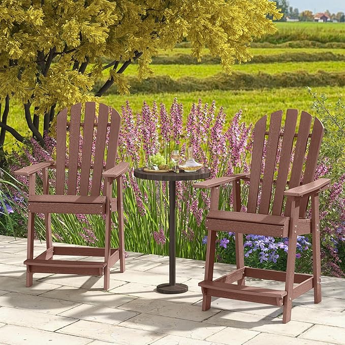 Tangkula Outdoor Bar Stool, HDPE Tall Adirondack Chair with Armrest & Footrest - Photo 2
