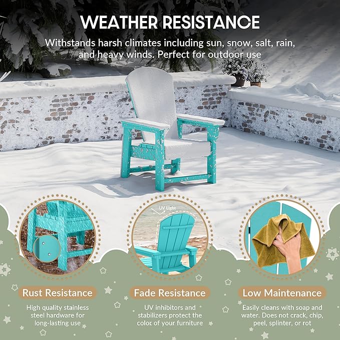 WestinTrends Malibu Kids Outdoor Adirondack Plastic Patio Chair (Set of 2), Turquoise