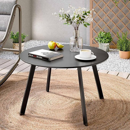 LAUSAINT HOME Patio Round Coffee Table, 27.6” Weather Resistant Outdoor Metal Patio Side End Table with Square Feet for Outside Deck, Porch, Garden, Black