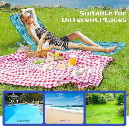 Tangkula 3 Pieces Beach Chairs for Adults, Lightweight Lawn Lounge Chairs with 5 Adjustable Recline Position, Zipper Pocket, Backpack 2 Pack Beach Chairs Set with Folding Side Table (Teal)
