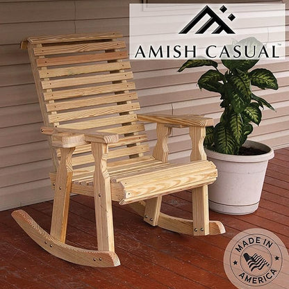 Amish Heavy Duty 600 Lb Roll Back Pressure Treated Rocking Chair with Cupholders (Unfinished)