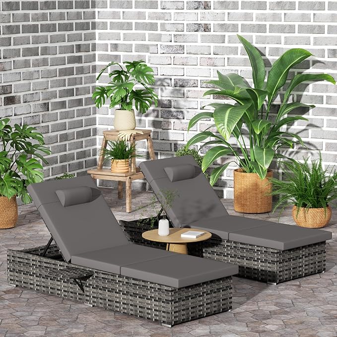 Outdoor Chaise Lounge Chair Set of 2 Wicker Pool Lounge Chairs Tanning Lounges for Outside Lawn Sunbathing Chairs with - Photo 8