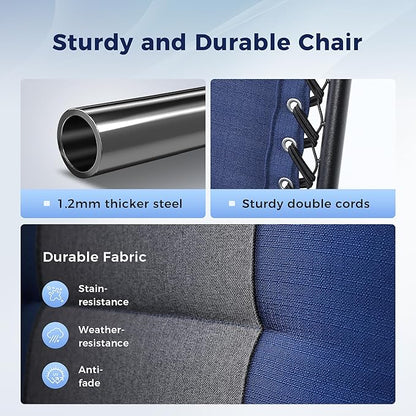 MAISON ARTS Oversized XXL Padded Zero Gravity Chair Set of 2, 30" Wide Seat Foldable Patio Recliner, Anti Gravity Outdoor Lawn Chair with Cup Holder & Pillow, Supports 400lbs, Blue & Grey