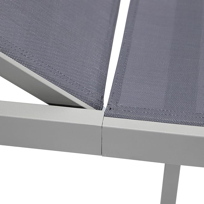 LeisureMod Marlin Aluminum Outdoor Chaise Lounge Chair (Set of 2) - Mesh Sling Fabric Seat Grey Aluminum Frame Beach, Pool Lounge Chair for Modern Patio Lawn, Garden and Backyard (Dark Grey)