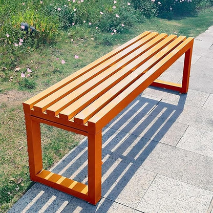 Weatherproof 5.9ft Backless Metal Bench, Durable Cast Iron Garden Furniture for Patio, Park, Lawn & Porch - Stylish Orange Outdoor Seating
