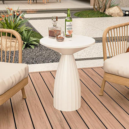 Round Small Patio Side Table Set of 2, Patio Furniture Accent End Table, Metal Steel Outdoor Side Table, for Garden, Pool, Yard, Balcony, Living Room, Deck, Weather Resistant, No Assembly, Beige White