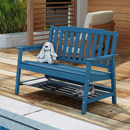 UEV Outdoor Bench, 2-Person Garden Bench, All Weather Fade/Rot Resistant Patio Bench with 660lbs Weight Capacity for Outdoors,Porch,Backyard(Blue)