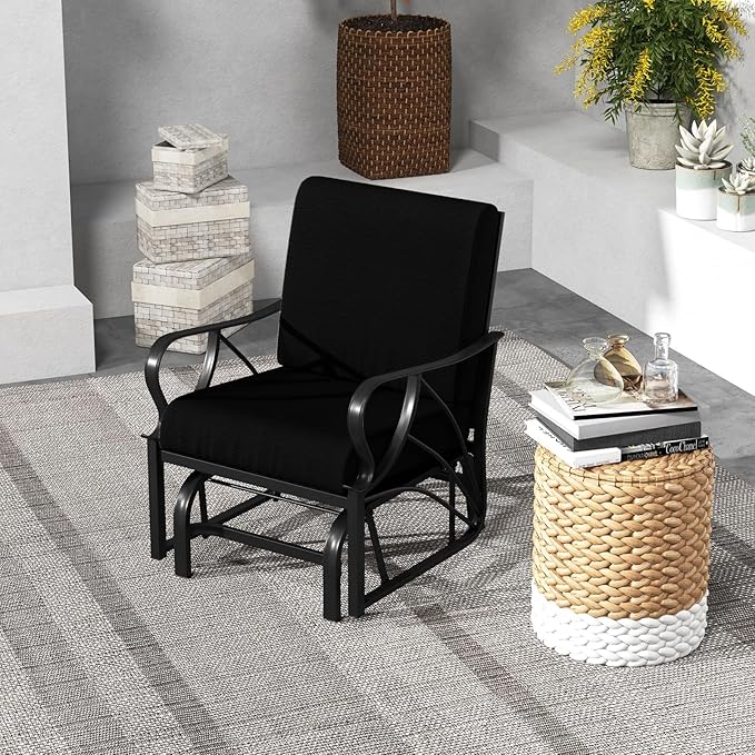 Giantex 2-Pack Outdoor Glider, Patio Rocking Chair with Thick Cushion, Sturdy Metal Frame, Curved Armrest - Photo 2