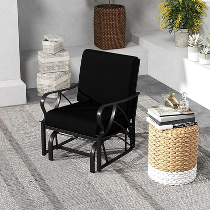 Giantex 2-Pack Outdoor Glider, Patio Rocking Chair with Thick Cushion, Sturdy Metal Frame, Curved Armrest, Ergonomic Design, Single-Person Glider Chair for Garden, Yard, Porch Rocker, Black