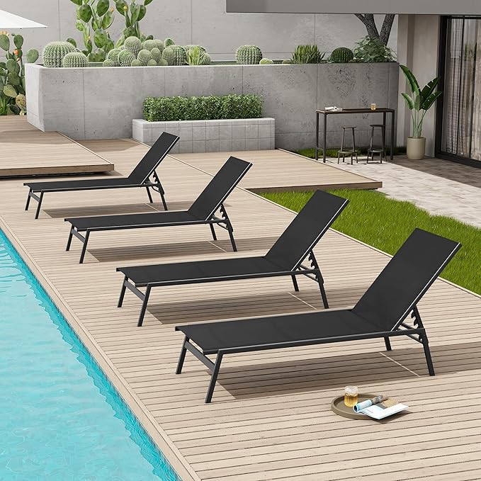 Crestlive Products Stackable Chaise Lounge Chair Outdoor Set of 4, Adjustable 5 Positions Pool Tanning Recliner - Photo 1